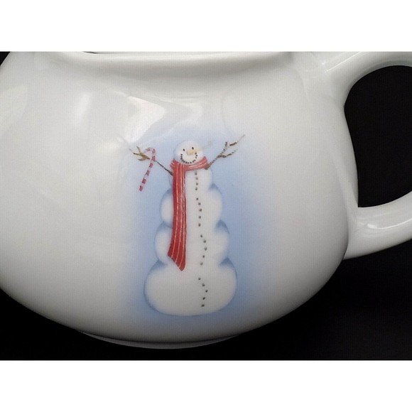 Miniature Snowman Porcelain Tea Party Set 13 Pieces Wicker Picnic Basket Vintage - Picture 8 of 12